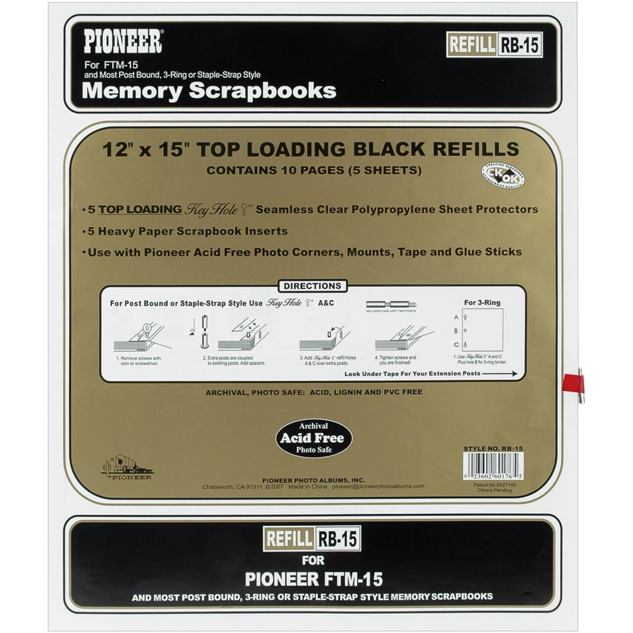 Pioneer® 12" x 15" Universal Top-Loading Page Protectors with Black Inserts
